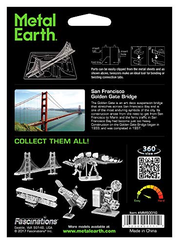 Metal Earth Golden Gate Bridge Gold Version 3D Metal Model Kit Bundle with Tweezers Fascinations