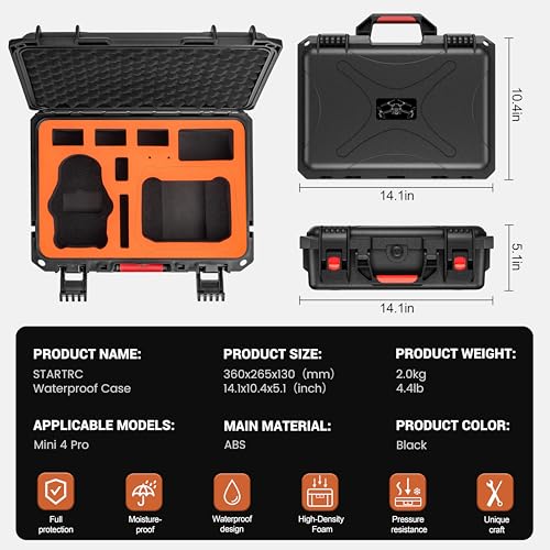 STARTRC Mini 4 Pro Waterproof Hard Case - Secure Carrying Bag for DJI Mini 4 Pro Fly More Combo Drone Accessories - Sturdy and Water-Resistant Storage for DJI RC 2/RC-N2