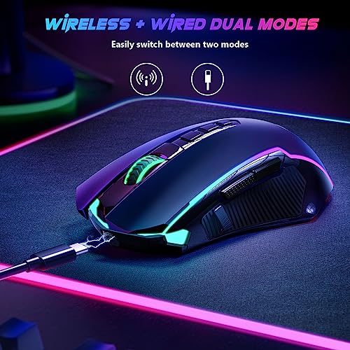 Redragon Gaming Mouse, Wireless Gaming Mouse with 9 Programmable Buttons, RGB Backlit, Rechargeable Wireless Mouse UP to 8000 DPI, Macro Edit, 70Hrs for Laptop, PC, Mac Gamer, Black M910-KS