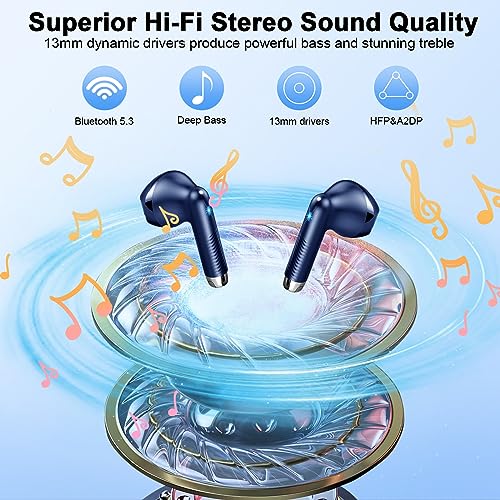 Wireless Earbuds, Bluetooth 5.3 Headphones NEW Wireless Headphones with 4 ENC Mic 56H Bluetooth Earphones in Ear Noise Cancelling Deep Bass, Mini Ear Buds Bluetooth Earbuds IP7 Waterproof LED Display