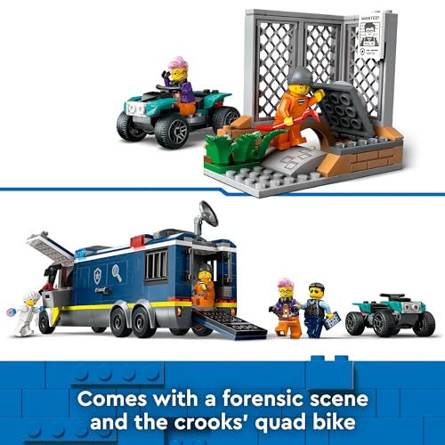 LEGO City Police Mobile Crime Lab Truck Toy for 7 Plus Year Old Boys, Girls & Kids, Vehicle Set with Quad Bike, 2 Officer, 1 Scientist and 2 Crook Minifigures for Pretend Play, Birthday Gifts 60418