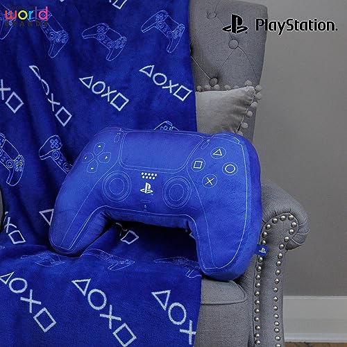 Character World Officially Licensed PlayStation Controller Shaped Cushion Pillow Handset Design Stuffed Plush Shaped Pillow | Perfect For Bedroom Or Gaming Décor, Blue