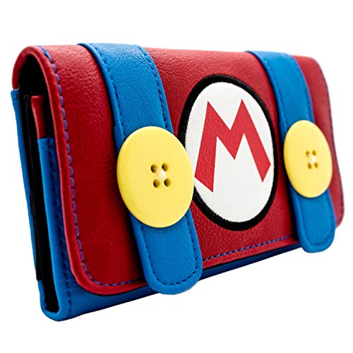Super Mario Bros. Plumber Overalls Costume Purse Tri-Fold Coin Pocket & Card Holder, Red