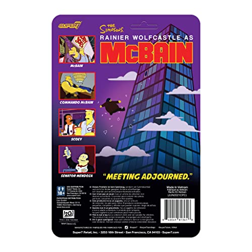 SUPER7 - Super 7 McBain The Simpsons Reaction Action Figure 3.75in, Multicolor (RE-SIMPW01-MCP-)