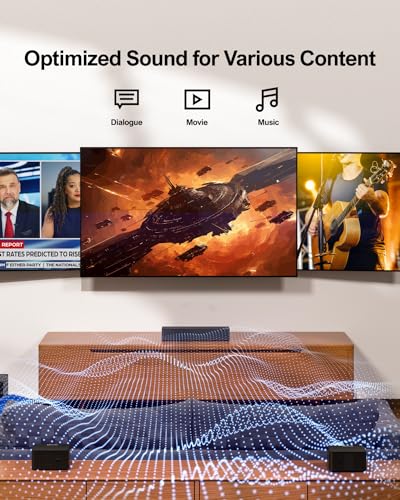 ULTIMEA 5.1 Surround Sound Bar, 3D Surround Sound System, Sound Bars for TV with Wireless Subwoofer and Rear Speakers, Surround and Bass Adjustable Home Theater TV Speakers, Poseidon D50 Series