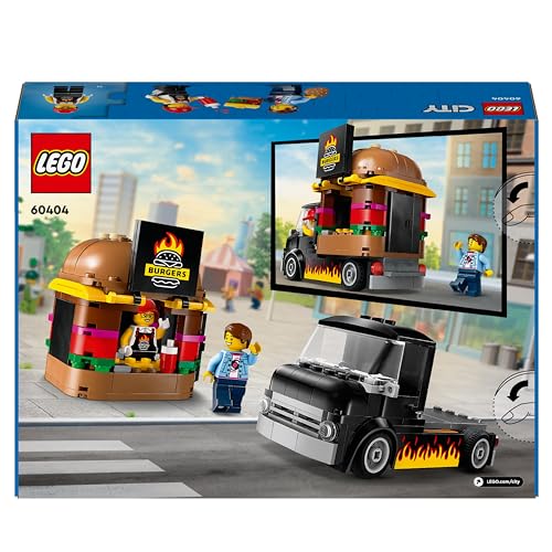 LEGO City Burger Van, Food Truck Toy for 5 Plus Year Old Boys & Girls, Vehicle Building Toys, Kitchen Playset with Vendor Minifigure and Accessories, Imaginative Play Gifts for kids 60404