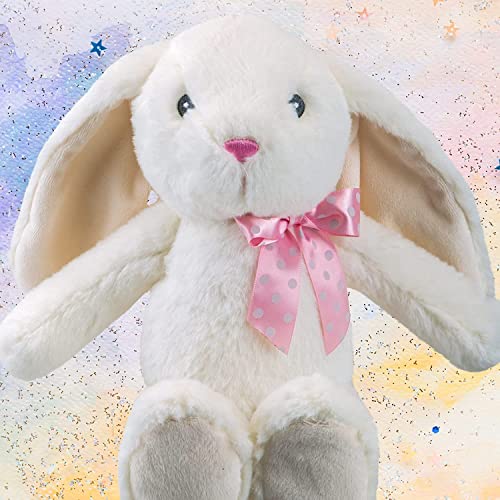 VFM - Cream Rabbit 23cm Plush With Pink Spotty Ribbon Bow - Super Soft Sitting Floppy Ears Embroidered Details Pippin Bunny Cuddly Toy