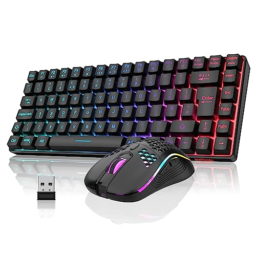 RedThunder K84 75% Wireless Gaming Keyboard and Mouse Rainbow Backlight UK Layout 85 Keys TKL Ultra Compact Mini Design Lightweight Honeycomb Gaming Mouse for PC Mac PS5 Xbox Office Gamers