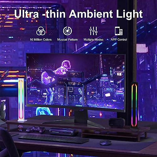 White Slim LED Ambient Light, 2-Piece Smart RGB Gaming Light, Metal Aluminum Housing with App Control and Music Sync Rhythm Mode, Warm Tone Ambient Lighting for Desktop Gaming, PC