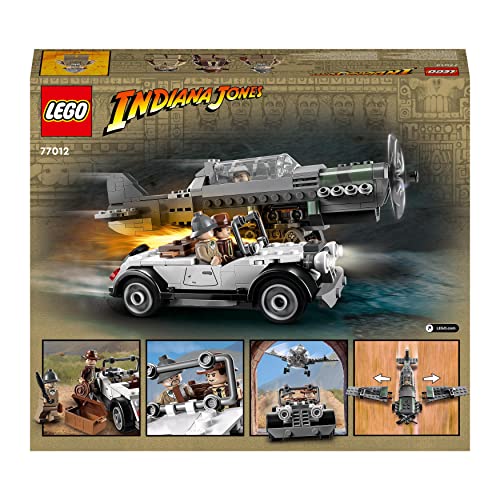 LEGO 77012 Indiana Jones Fighter Plane Chase Set with Buildable Airplane Model & Vintage Toy Car plus 3 Minifigures, The Last Crusade Action Playset