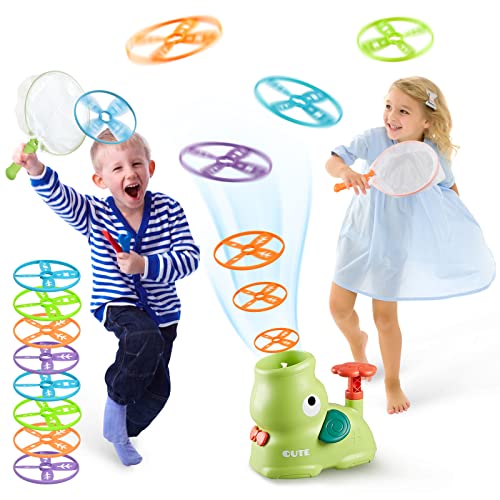 YYDeek Outdoor Toys for Kids 4-8, Toddler Garden Toys, Flying Disc Launcher Toy with 8 Dics, Kids Garden Toys for 3 4 5 6 Years Old Boys and Girls, Outdoor Games for Kids 8-12