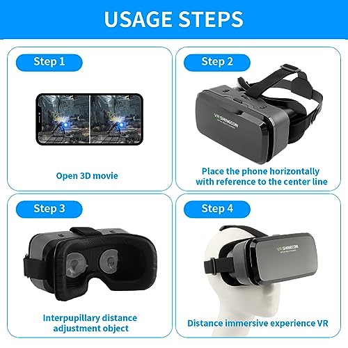 VR Headsets Virtual Reality Headsets for Phone Cell Phone 3D Glasses Helmets VR Goggles for TV Movies Video Games Support 4-6inches Mobile Screen,100° Large Viewing Angle(Black)