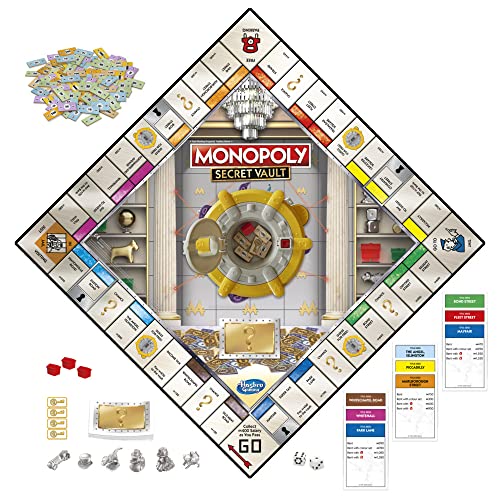 Monopoly Secret Vault Board Game for Kids Ages 8 and Up, Family Board Game for 2-6 Players, Includes Vault