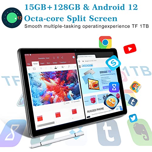 DOOGEE T10 Tablet 10 inch, 15GB + 128GB/1TB TF, 8300mAh Battery, Android 12 Tablets 4G Dual Sim Octa-Core Tablet, TÜV Eye Protection, Widevine L1, 13MP+ 8MP Camera, OTG, 5G+2.4G WiFi, GPS - Grey