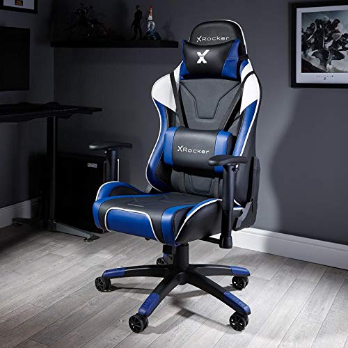X-Rocker Agility Sport eSport Gaming Racing Desk Chair, Ergonomic Adjustable Computer Office Chair with Adjustable Lumbar Support and Headrest Pillow, Adjustable Swivel, 3D Armrests - Blue
