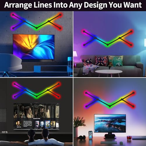 TOHETO RGB Wall Light, LED DIY Geometry Splicing Gaming Lights, Backlit Modular Wi-Fi Colour Changing Home Decor Lights Work with Alexa and Google Assistant for Game Room, Bedroom (6 Lines, Black)