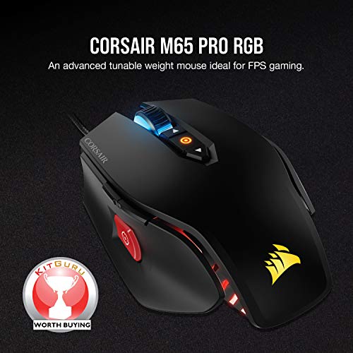 Corsair M65 PRO RGB FPS Gaming Mouse (12000 DPI Optical Sensor, Adjustable Weights, 8 Programmable Buttons, 3-Zone RGB Multi-Colour Backlighting, Xbox One Compatible) - Black