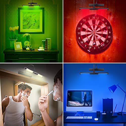 HONWELL LED Picture Light with Remote Control, Rechargeable LED Wall Lights with 12 Colors Changing,LED Display Lamp 13 Inches Rotatable Light Head for Painting Dartboard Frame Portrait Art, Black