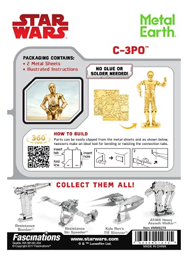 Metal Earth Star Wars C-3PO 3D Metal Model Kit Bundle with Tweezers Fascinations