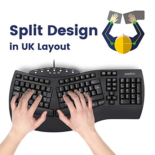 Perixx 11524 PERIBOARD-512 Wired Ergonomic Natural Split Keyboard with 7 Multimedia Keys, Black, UK Layout