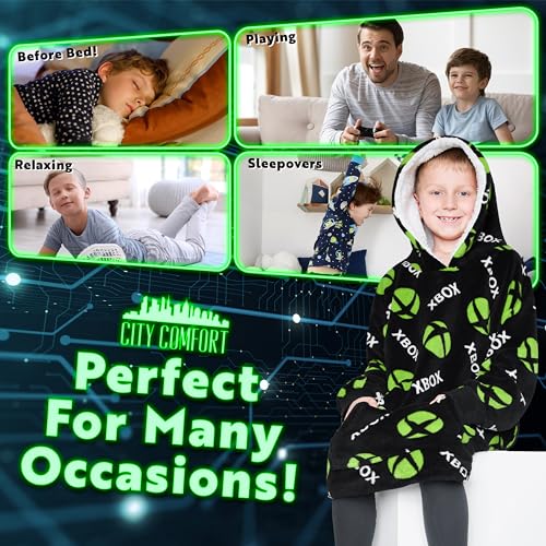 Xbox Fleece Blanket Hoodie for Boys and Teenagers - One Size Cosy Kids Oversized Hoodie Blanket - Gamer Gifts for Boys