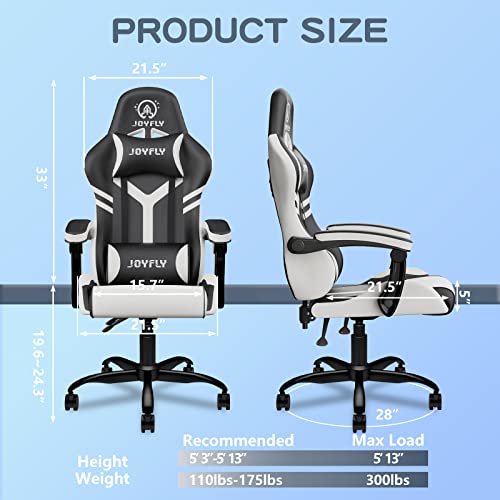 JOYFLY Gaming Chair for Adults, Gaming Chair Gamer Chair for Ergonomic Rotatable PC Computer Chair with Padded Armrests, for Boys Adults Teens(Black-White)