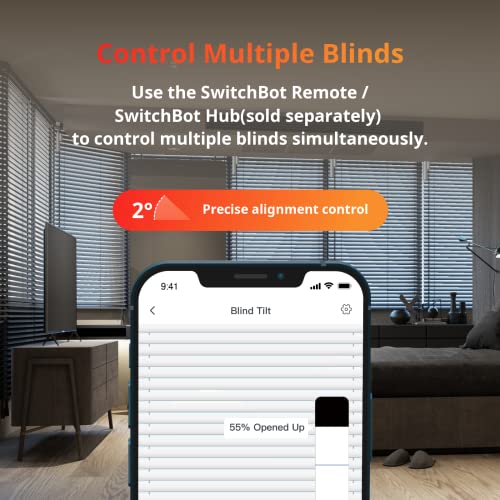 SwitchBot Blind Tilt Motorized Blinds - Smart Electric Blinds with Bluetooth Remote Control, Solar Powered, Light Sensing Control, Add Hub to Work with Alexa & Google Home