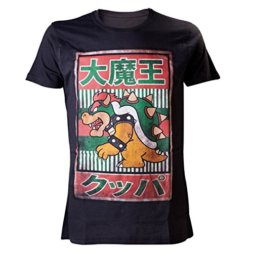 Super Mario Bowser - Vintage Men T-Shirt Black L, 100% Cotton, Regular