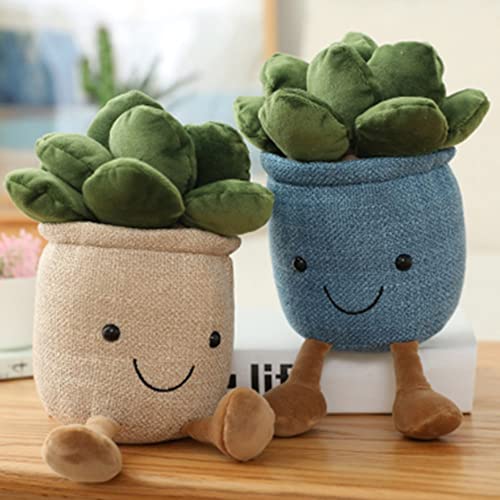 OUKEYI 9.8 inch Succulents Plush Toy, Flower Pot Stuffed Plushie Pillow Decoration, Cute Soft Plants Throw Pillow for Christmas Birthday Gifts (Blue)