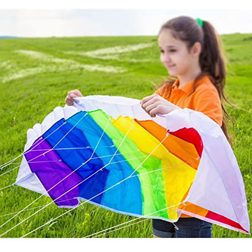 Nicoone Rainbow Kite for Children and Adults, Soft Stunt Sport Parafoil Kite with 30M/ 100FT Rope,Dual Line Sport Kite,Outdoor Seaside Beach Toy 1. 4M