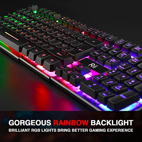 Rii Gaming Keyboard, RK100 Plus Rainbow LED Backlit Keyboard Mechanical Feeling,USB Wired Keyboard for Working Gaming (UK Layout)