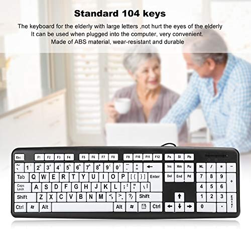 Large Print USB Wired Computer Keyboard (White Large Print Keys) Great for Visually Impaired Individuals - Senior Citizens in Low and Dim Lighted Areas(Black)