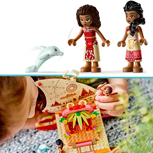 LEGO 43210 Disney Princess Moana's Wayfinding Boat Toy with Moana and Sina Mini-Dolls plus Dolphin Figure, Creative Building Toys for Kids, Girls and Boys Aged 6 Plus