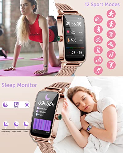 BOCLOUD Smart Watch, Smart Watches for Women Men, iPhone Android Smart Watch with Blood Oxygen/Heart Rate/Sleep Monitor, IP68 Waterproof Fitness Tracker with 12 Workout Modes (Gold)