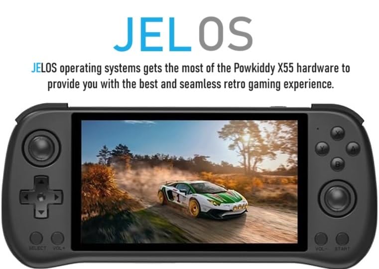 Powkiddy X55 256GB, 30000 Games, Retro Gaming Console, Large 5.5" HD Display, Powerful Performance, Powered by JEL OS, Multi-Emulator Support, Extended Battery Life, HDMI, Multiplayer support [Black]