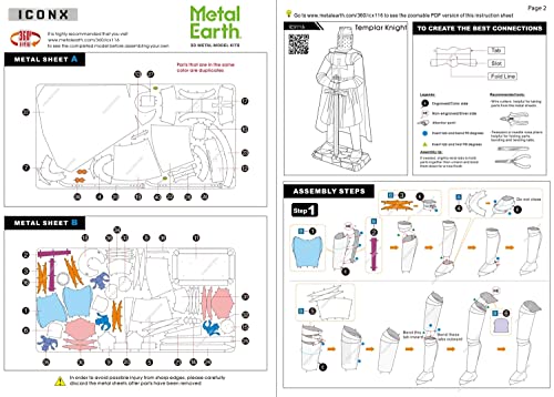Metal Earth Fascinations Premium Series Templar Knight 3D Metal Model Kit Bundle with Tweezers