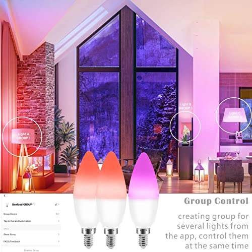 Boxlood E14 Smart Candle Bulb Dimmable RGB Cool White & Warm White, Compatible with Alexa & Google Home, Smart Life Wi-Fi LED Bulb, iOS Android Remote Control, 5W, No Hub Required, 4 Pack