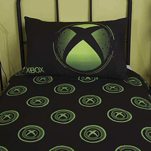 Coco Moon Xbox Green Black Blue Gaming Single Double or King Bed Duvet Bedding Set Genuine Microsoft Gamer Xbox Merchandise Gifts (Sphere, Single)