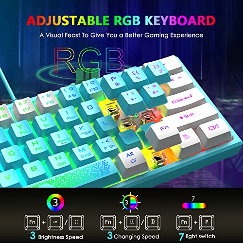 K61 UK Layout 60% Gaming Keyboard Wired 61 Keys RGB LED Backlit 7 Lighting Effects Waterproof Keyboard Mechanical Feeling 19 keys Anti Ghosting for Laptop MAC ps4- Blue and White Mixed-Colored Keycaps