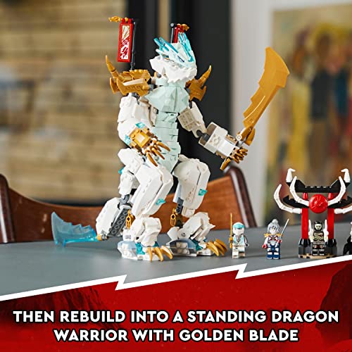 LEGO 71786 NINJAGO Zane’s Ice Dragon Creature 2in1 Dragon Toy to Action Figure Warrior, Model Building Kit, Construction Set for Kids, Boys & Girls with 5 Minifigures