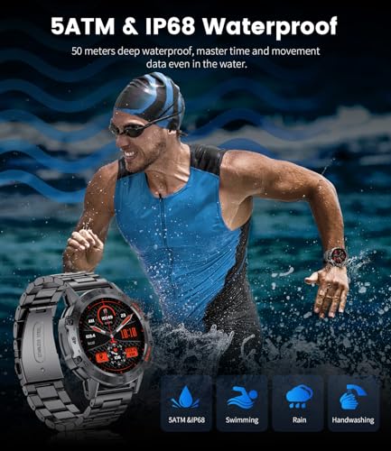 SIEMORL Smart Watches for Men,Answer/Calls Fitness Tracker with Sleep & Heart Rate Monitor,Rugged Military Large 400mAh Battery,IP68 Waterproof 1.43" HD AMOLED Mens Smart Watches for Android iOS