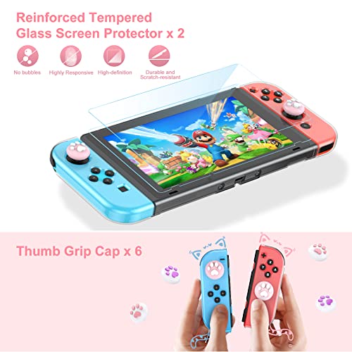 Younik Switch Accessories Bundle, 15 in 1 Pink Switch Accessories Kit for Girls Include Switch Carrying Case with 9 Game Card Slots, Adjustable Stand, Protective Case for Switch Console & J-Con