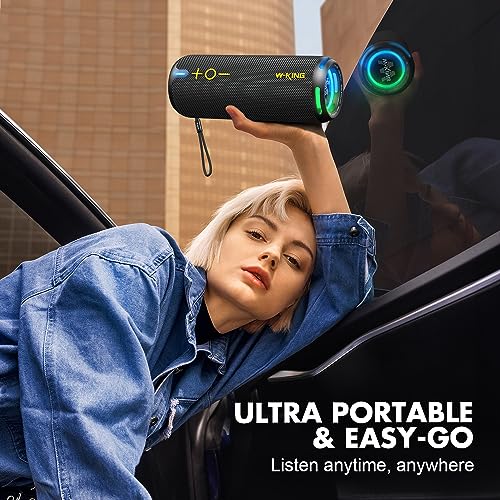 W-KING Portable Bluetooth Speaker, IP67 Waterproof Outdoor Speaker Wireless Loud, Customized EQ APP/Deep Bass, 360° Sound with Dual Voice Coil/Light/V5.3/TF/AUX, 40W Party Home Boombox Shower Speaker