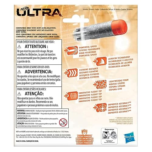 Nerf Ultra One 20-Dart Refill Pack, the Furthest Flying Nerf Darts Ever, Compatible Only with Nerf Ultra One Blasters, Black, 4.4 x 15.2 x 17.5 cm, E6600EU6