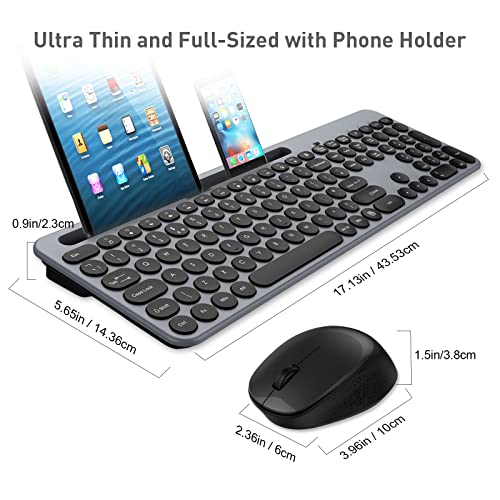 LeadsaiL Wireless Keyboard and Mouse Set with Phone and Tablet Holder, Wireless USB Mouse and Computer Keyboard Combo, Full-sized QWERTY UK Keyboard for HP/Lenovo Laptop and Mac-Grey