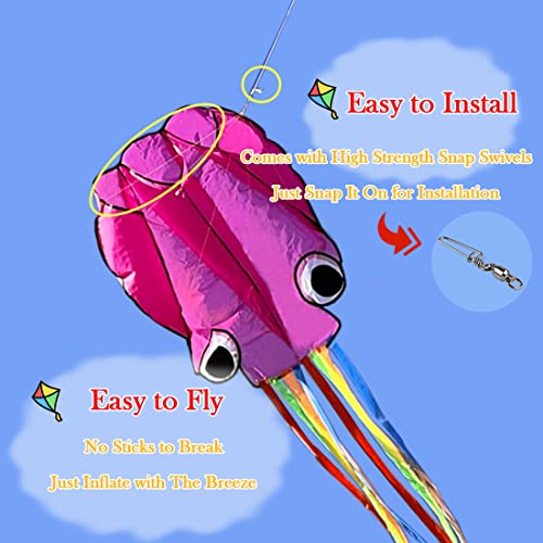 9KM DWLIFE Kite Octopus Large Rainbow Mollusc Flying Kite for Kids and Adults with Long Colorful Tail and Kite String Outdoor Toys Beach Trip Toys(Blue & Purple)