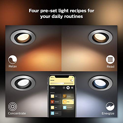 Philips Hue Centura LED Smart Light [Silver - Round] with Bluetooth, Works with Alexa, Google Assistant and Apple Homekit. For Livingroom and Bedroom