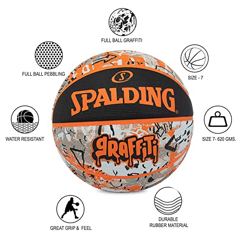 Spalding – Graffiti Series – Orange - Basketball ball - Size 7 - Basketball - Certified ball – Material: Rubber – Outdoor - Anti-slip – Excellent grip