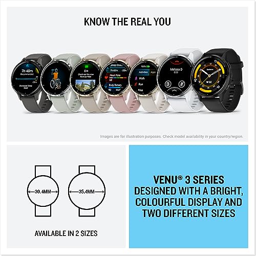 Garmin Venu 3S AMOLED GPS smaller sized Smartwatch with All-day Health Monitoring and Voice Functionality, Soft gold stainless steel bezel with French grey case and silicone band