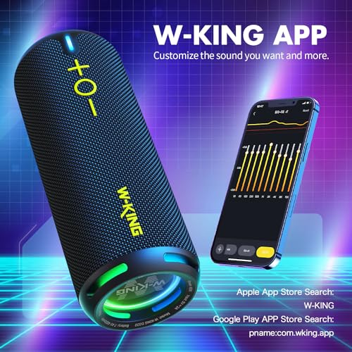 W-KING Portable Bluetooth Speaker, IP67 Waterproof Outdoor Speaker Wireless Loud, Customized EQ APP/Deep Bass, 360° Sound with Dual Voice Coil/Light/V5.3/TF/AUX, 40W Party Home Boombox Shower Speaker